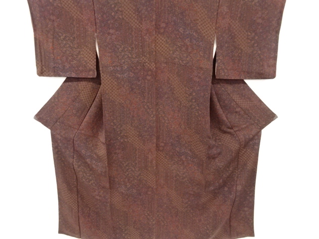 小紋 フルセット 着物 正絹 更紗 暗紫 花 縮緬 おしゃれ D2 - メルカリ